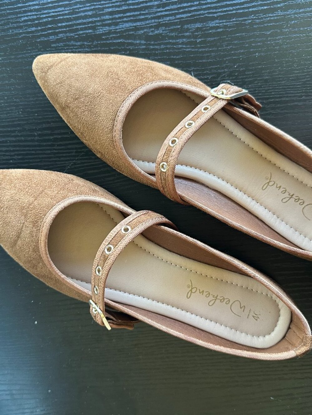 Tan Suede Pointed Toe Mary Jane Flats Buckle Strap EU 40 US 9